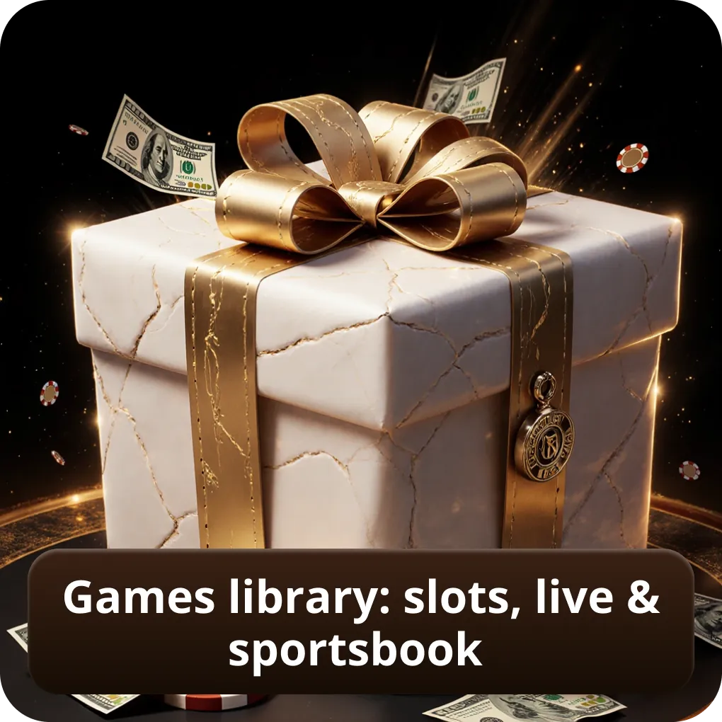 Games library: slots, live & sportsbook