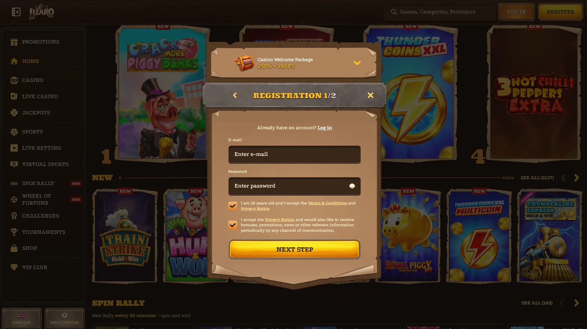 Lizaro Casino login & account management